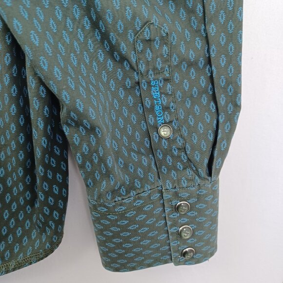 Stetson Mens Pearl Snap Western Shirt Green Blue Cotton Small Print size XL - Picture 9 of 11